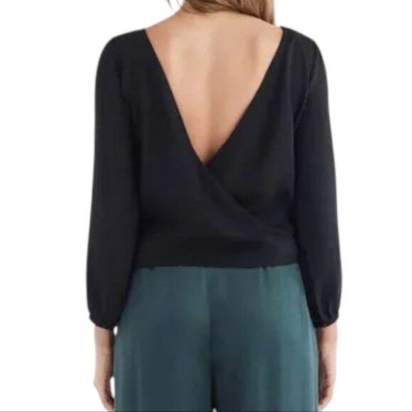 Vetta The Gathered Sleeve Wrap Top Black Tencel V Neck Puff Sleeve Women's Small - Picture 3 of 15